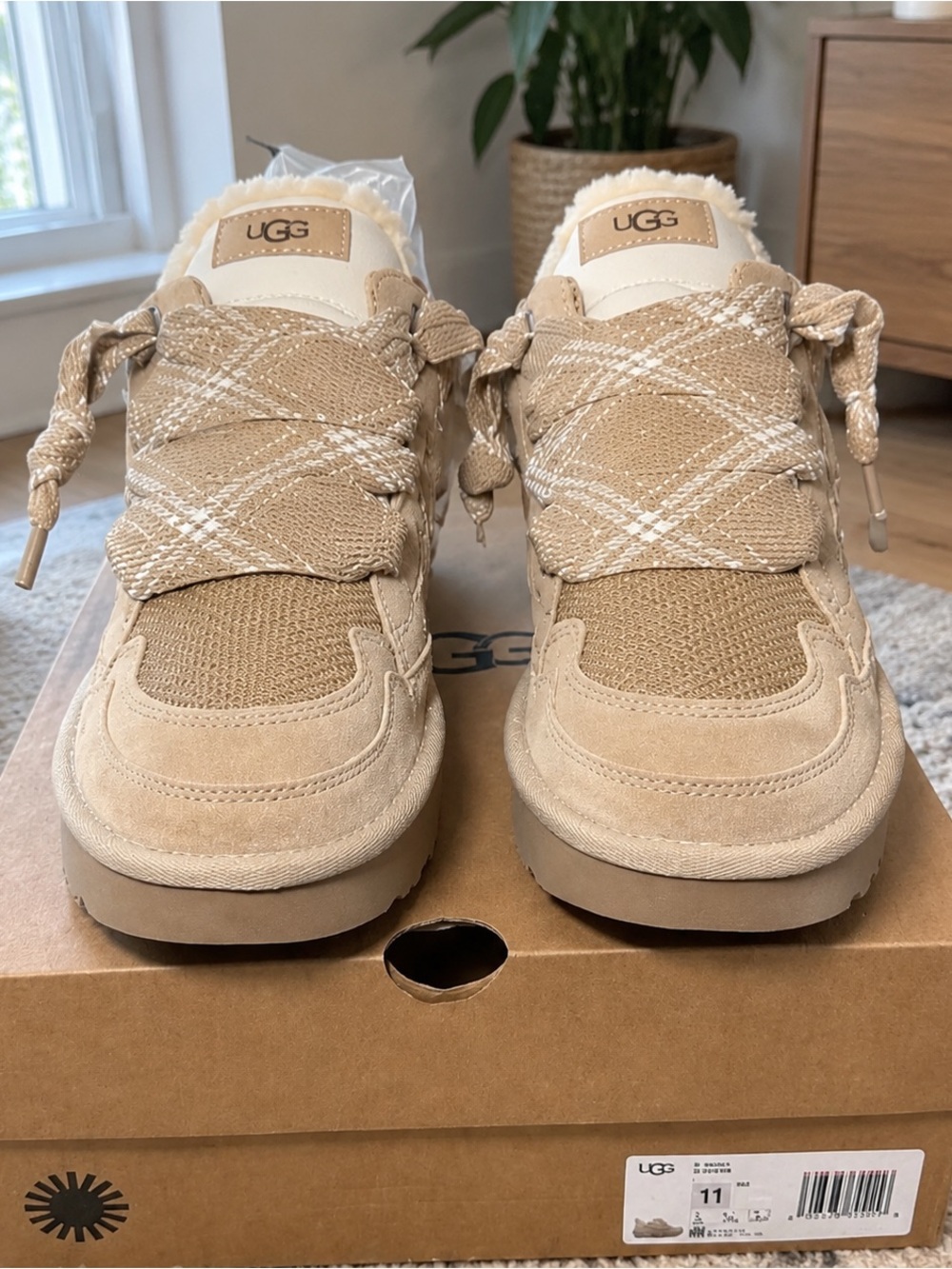 UGG Kids Tan Suede & Mesh Lace-Up Sneakers